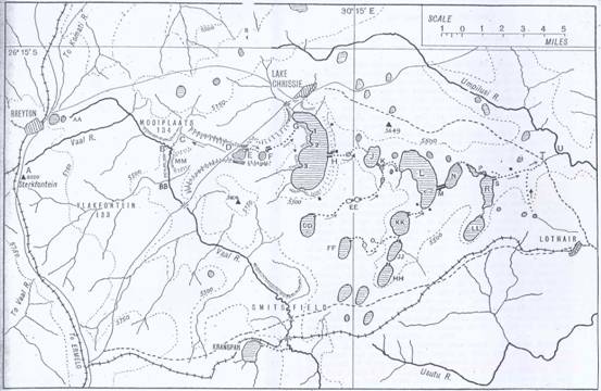 Map showing the major pans in the Mpumalanga Lakes District http://chrissiesmeer.co.za/images_mining/002.jpg