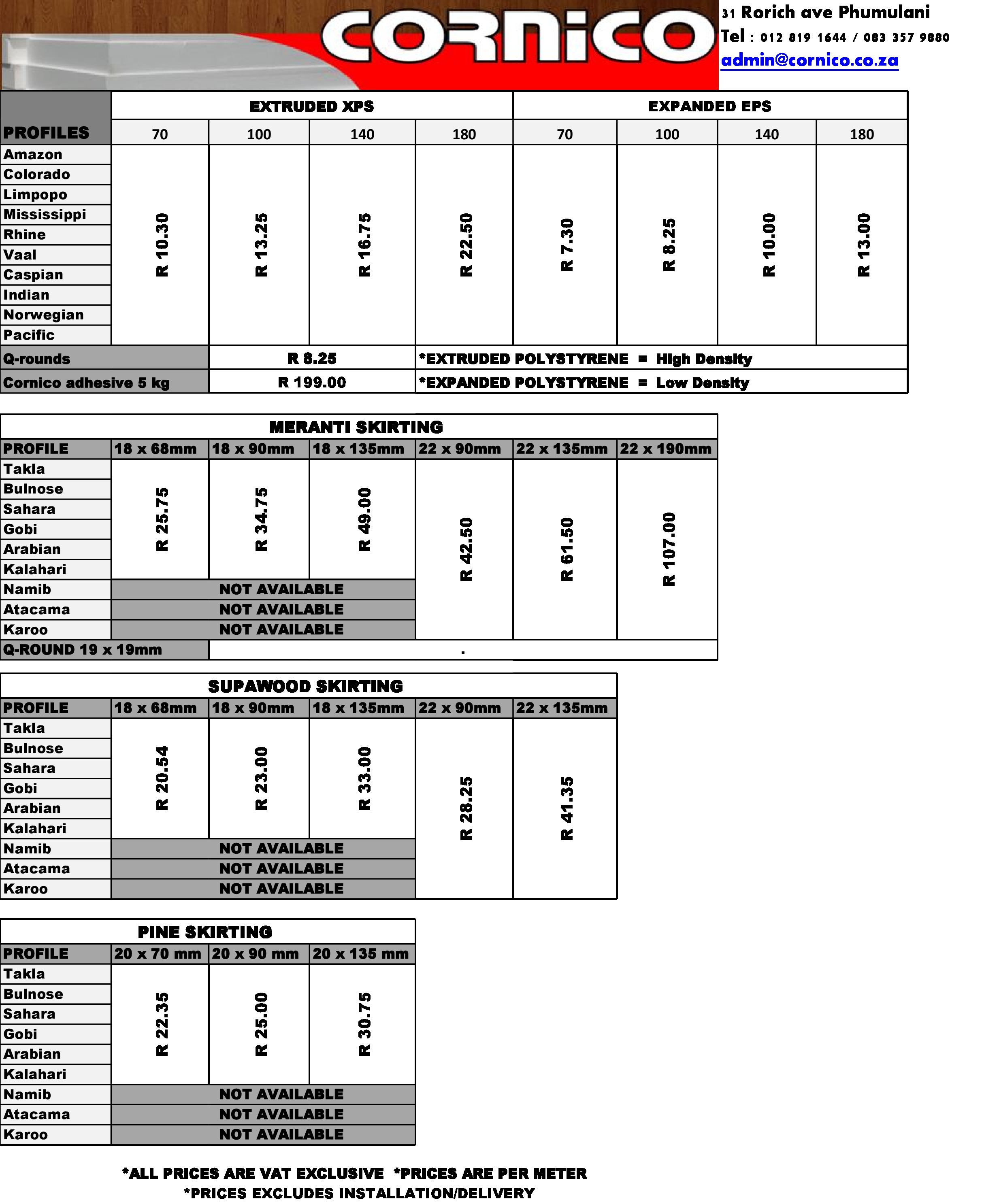 Price List Cornico Cornicing